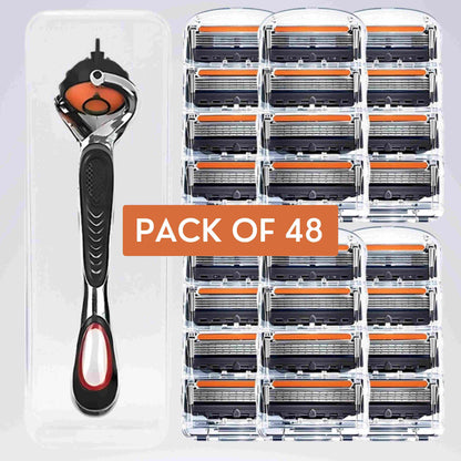 GlideX™ 5-Blade Razor | 48-Blade Shaving Kit for a Smooth Finish