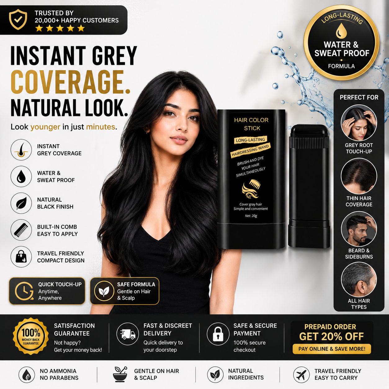 Lustra™ 2 in 1 Water & Sweat Proof Hair Comb Dye for Men & Women