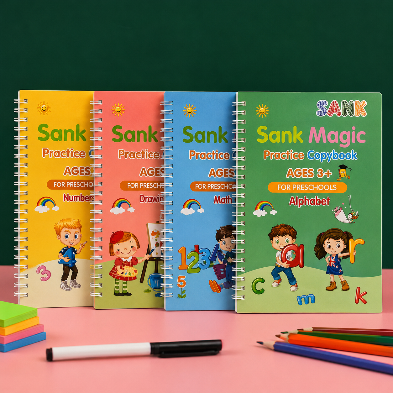 Sank magic practice copybook (4 book + 10 Refill+ 1 pen + 1 gripper)