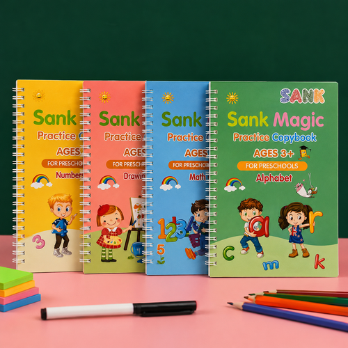 Sank magic practice copybook (4 book + 10 Refill+ 1 pen + 1 gripper)