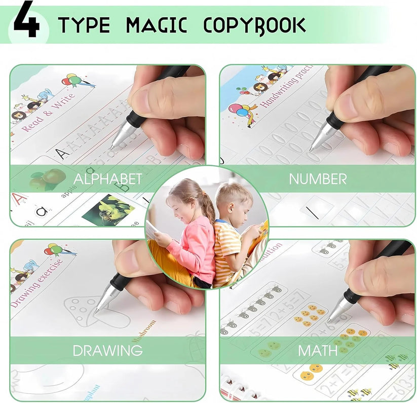 Sank magic practice copybook (4 book + 10 Refill+ 1 pen + 1 gripper)
