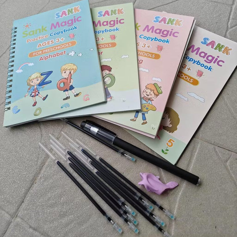 Sank magic practice copybook (4 book + 10 Refill+ 1 pen + 1 gripper)